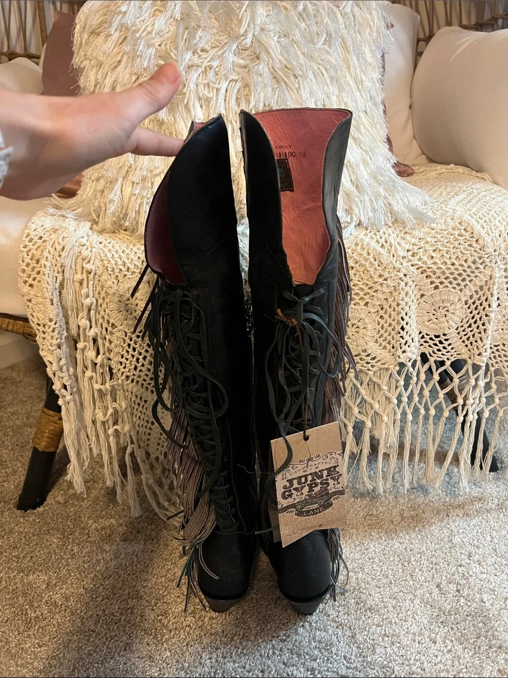 Junk Gypsy Spirit Animal Over-the-Knee Leather Boots with Ombré Fringe